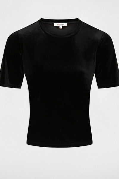 Velvet short-sleeved t-shirt black ladies'