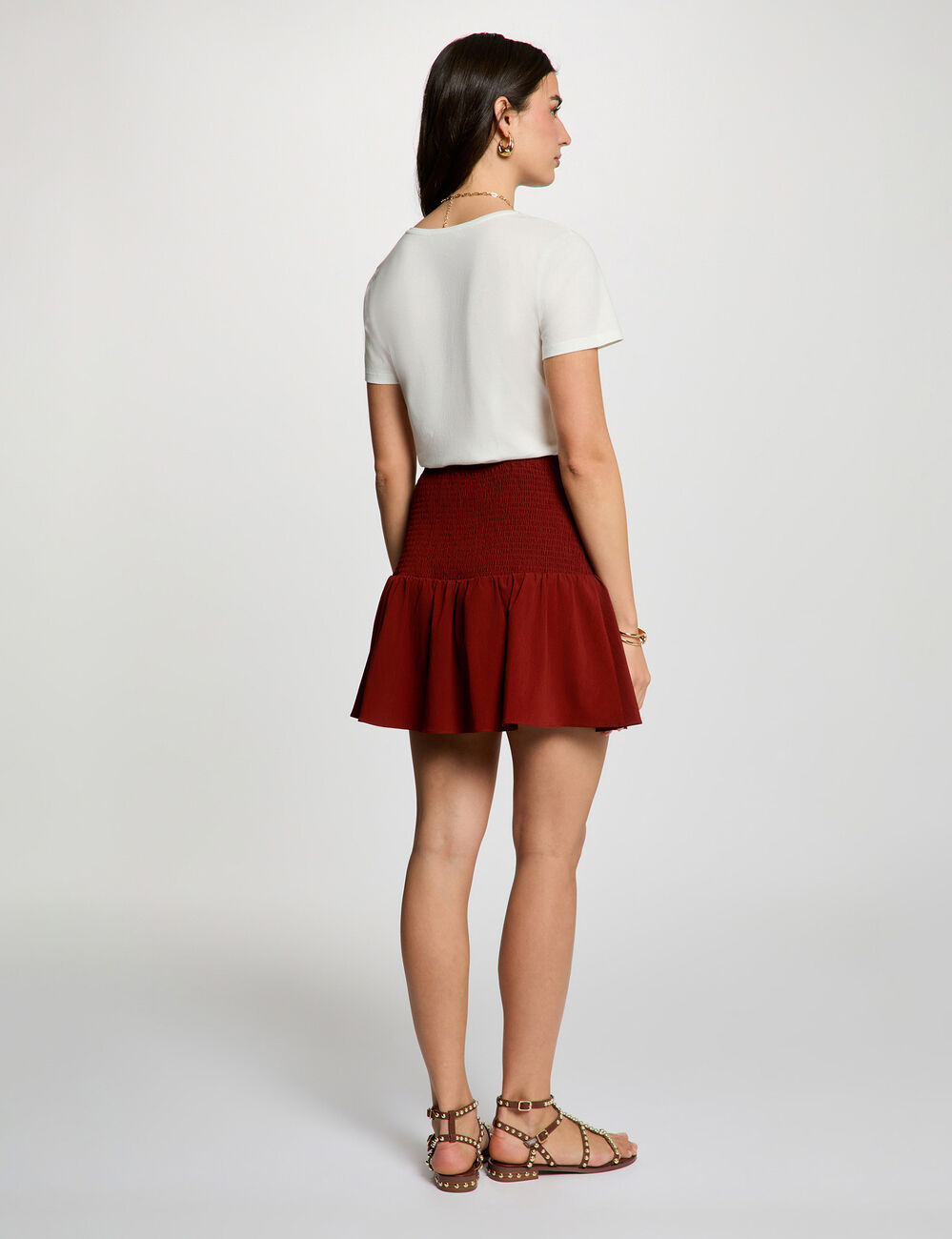 Fitted short skirt cognac brown women