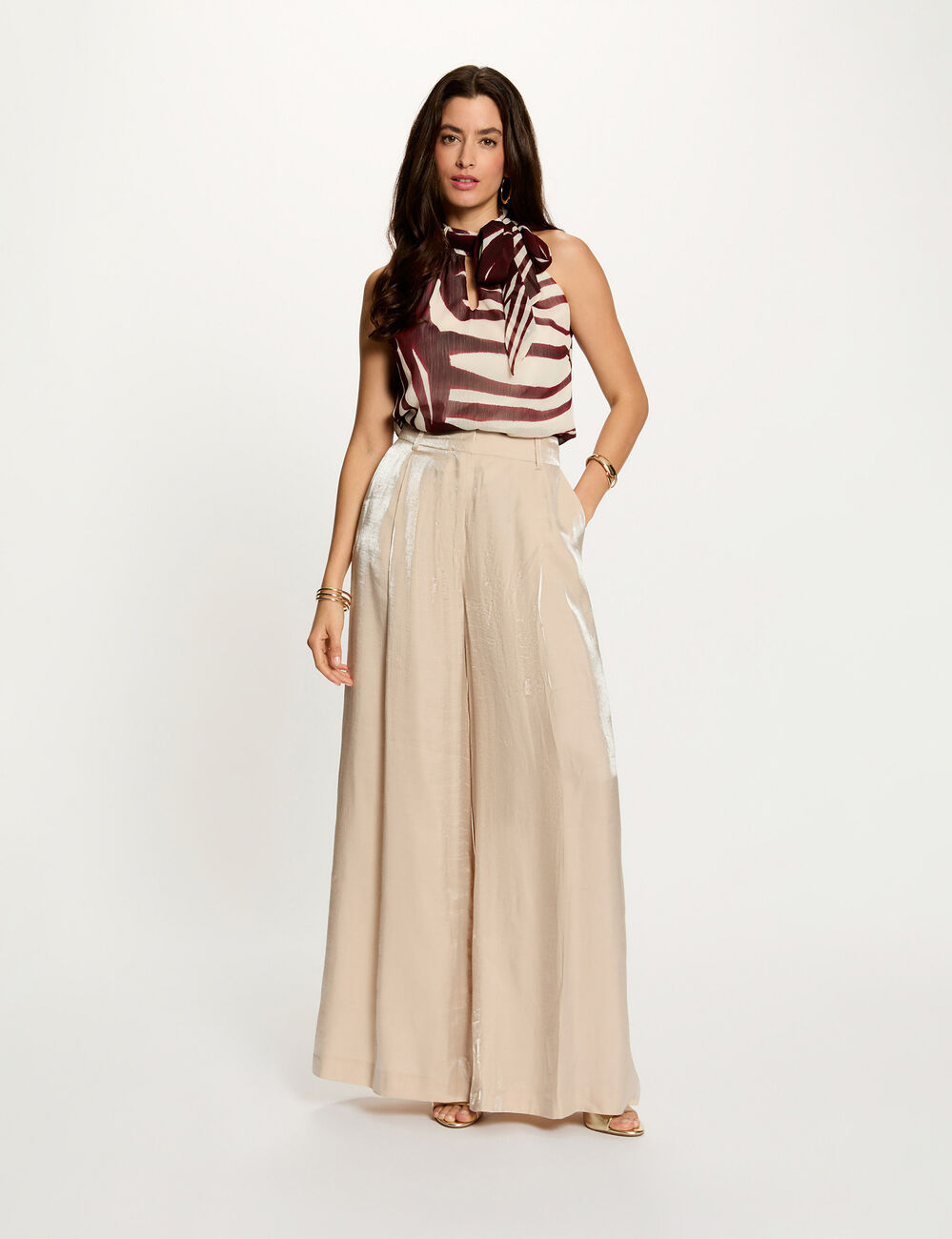 Pleated top with lavalli&egrave;re neck multicolor women