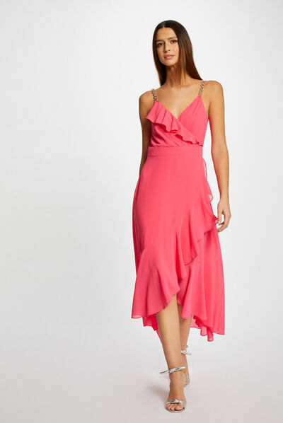 Maxi A-line dress with ruffles pink ladies'