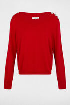 Jumper boat neck with buttons red women