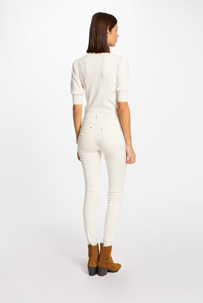 Short-sleeved jumper with polo collar ivory ladies'