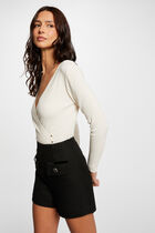 Long-sleeved jumper wrap-over neckline ivory women
