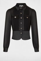 Chemise manches longues avec plis noir femme
