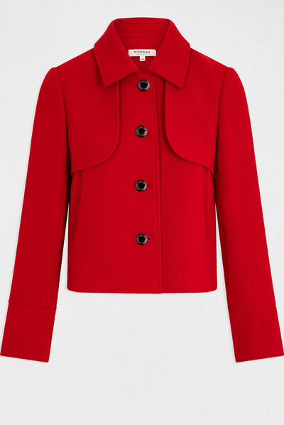 Short straight buttoned coat red ladies'