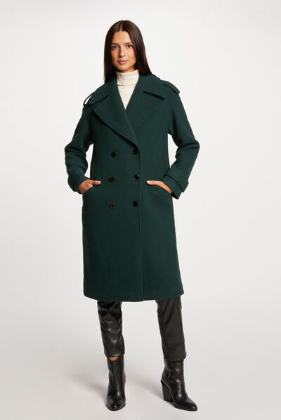 Long straight buttoned coat dark green ladies'