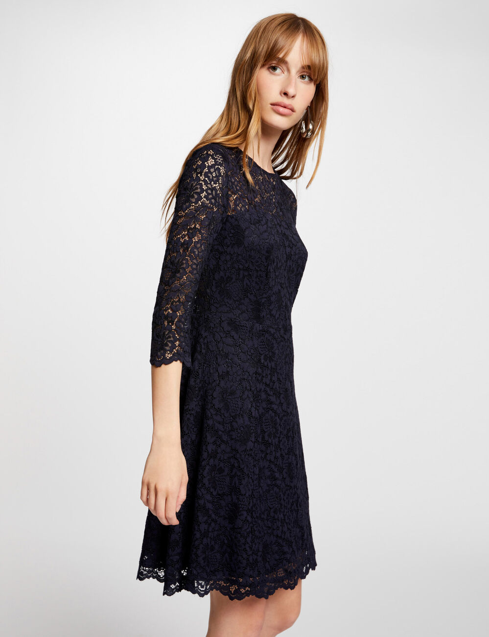 Mini skater lace dress navy blue women