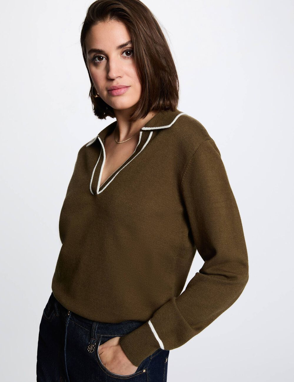Polo neck jumper khaki green women