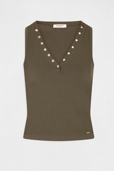 Ribbed vest top with wide straps khaki green ladies'