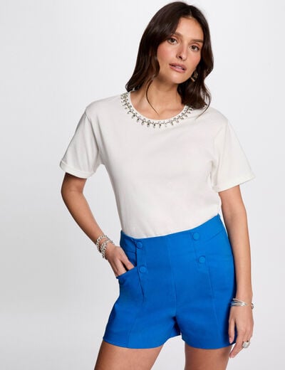 Straight shorts with darts electric blue women