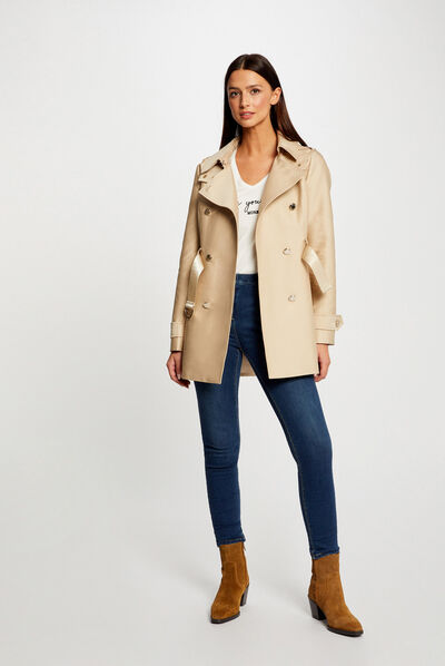 Straight belted trenchcoat with hood beige ladies'