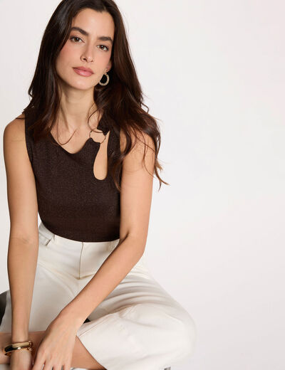 Sleeveless vest top dark brown women