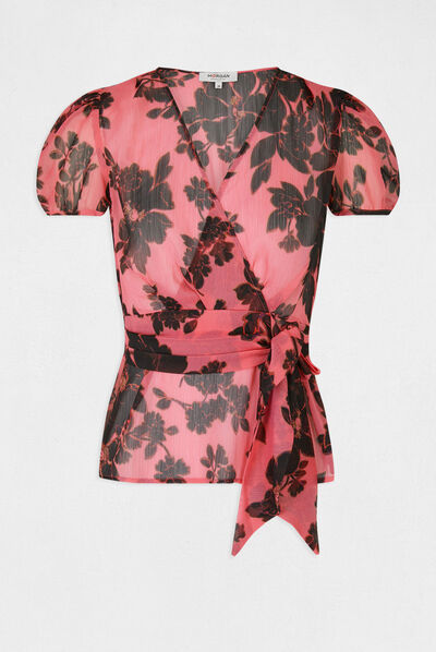 Printed short-sleeved blouse with bow multico ladies'