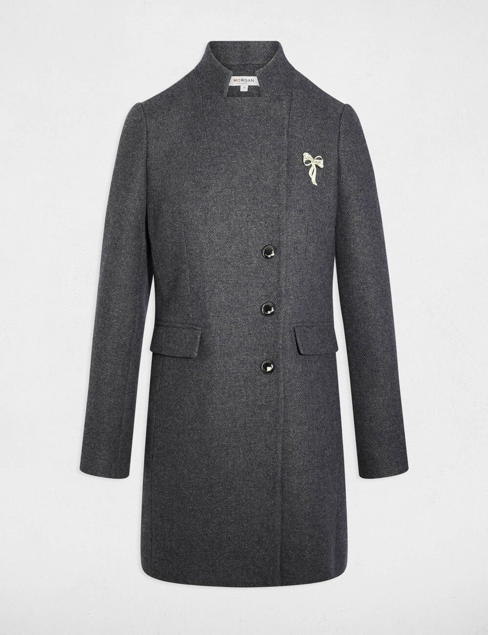 Fitted boucle coat dark grey women