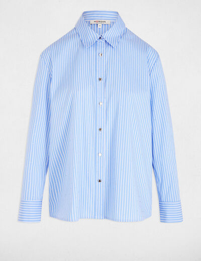 Striped long-sleeved shirt sky blue women