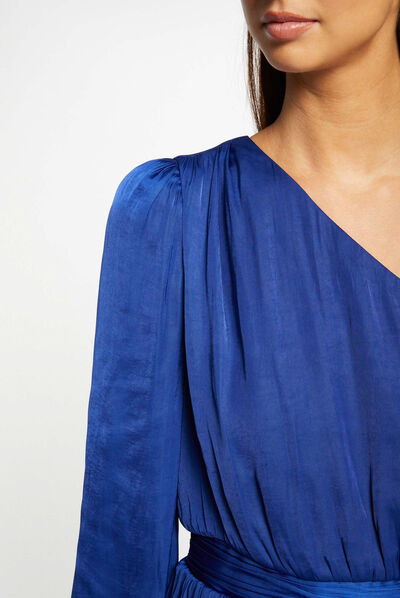 Asymmetrical smocked blouse electric blue ladies'