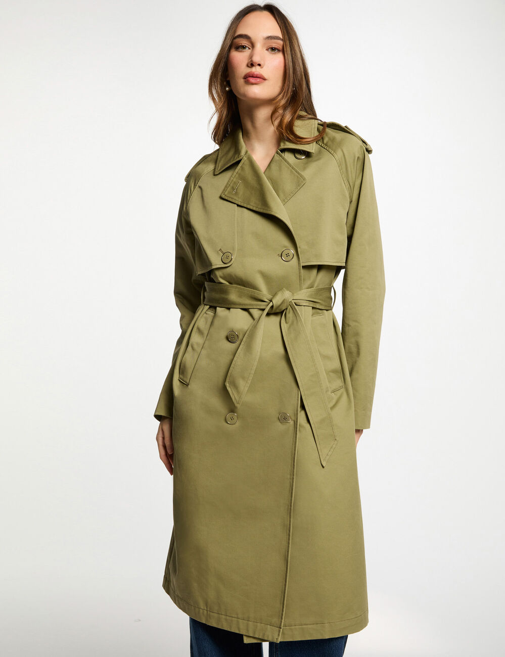 Belted long trenchcoat sand women