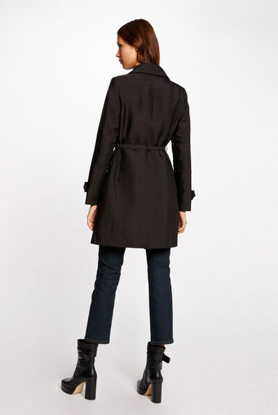 Straight buttoned and belted trenchcoat black ladies'