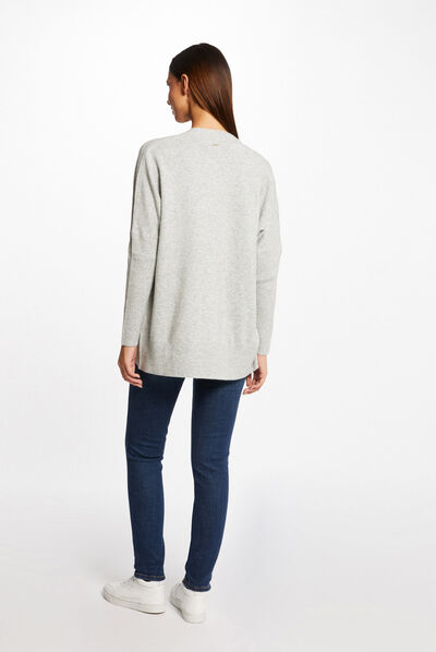 Long-sleeved cardigan with open collar light grey ladies'