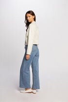 Buttoned suede jacket ecru women