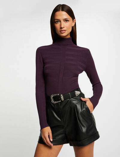 Long-sleeved jumper turtleneck purple ladies'