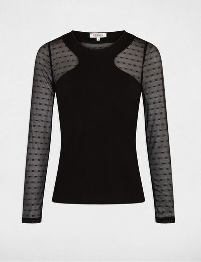 Long-sleeved t-shirt with dobby spot black ladies'