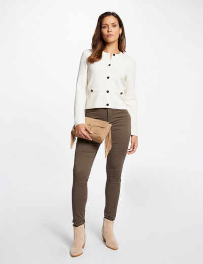 Skinny trousers with satin effect khaki green ladies'