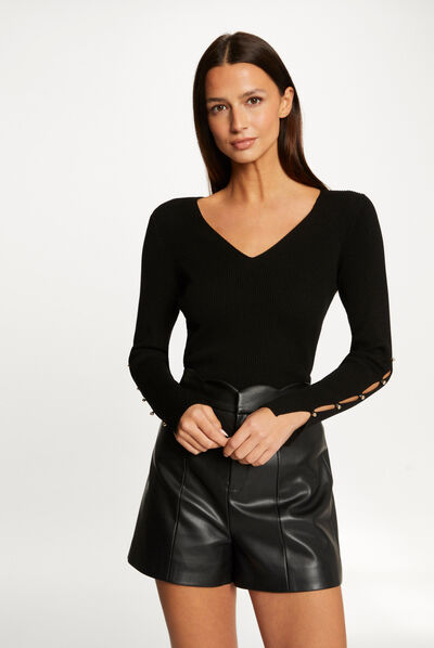 Jumper long sleeves slits and buttons black ladies'