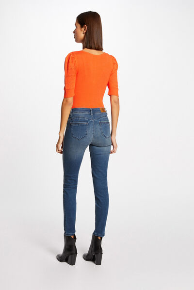 Short-sleeved jumper with V-neck orange ladies'
