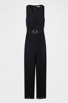 Loose jumpsuit with pleated legs navy blue women