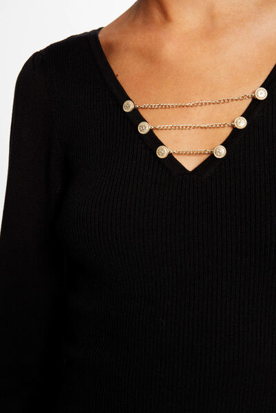 Long-sleeved jumper with chain details black ladies'