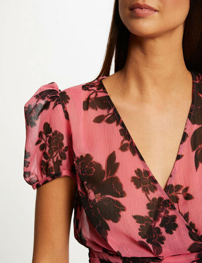 Printed short-sleeved blouse with bow multico ladies'