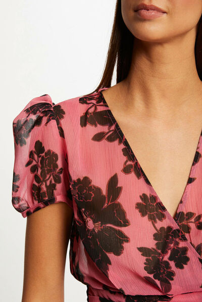 Printed short-sleeved blouse with bow multico ladies'