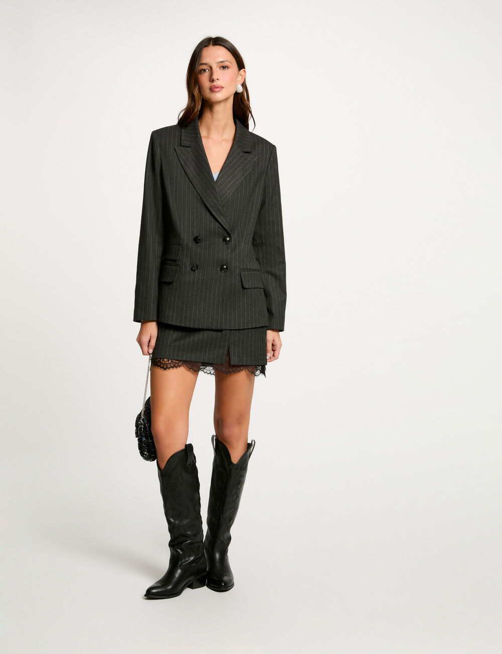 Blazer with stripes dark grey women