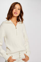 Long-sleeved jumper with zipped collar ivory women