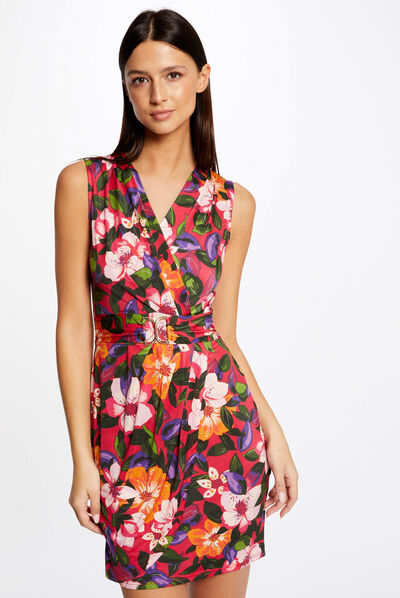 Draped fitted dress with floral print multico ladies'