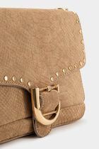 Bag with croc effect fringes and studs sand women