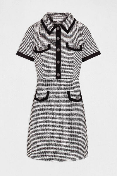 Straight dress with polo collar black ladies'