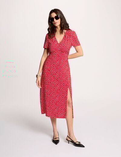 Mid-length dress with V-neck red women