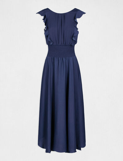 Maxi A-line dress with smocked waist indigo ladies'