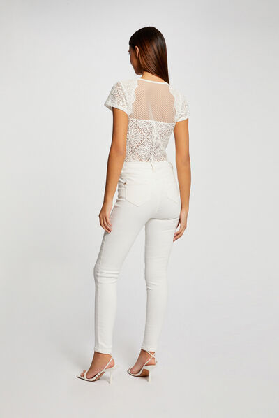 Short-sleeved t-shirt with lace ecru ladies'