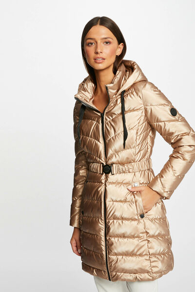 Metallised waisted padded jacket pale pink ladies'