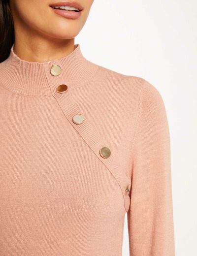 Long-sleeved jumper decorative buttons antique pink ladies'