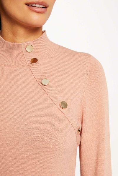 Long-sleeved jumper decorative buttons antique pink ladies'