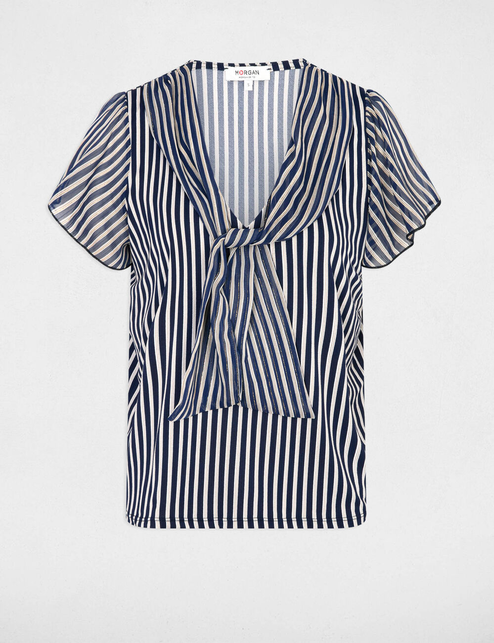 T-shirt with tie neck navy blue women