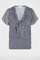 T-shirt with tie neck navy blue women