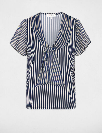 T-shirt with tie neck navy blue women