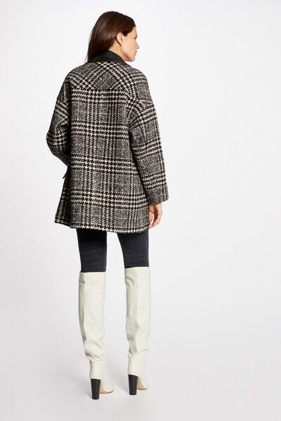 Straight coat with houndstooth print ecru ladies'