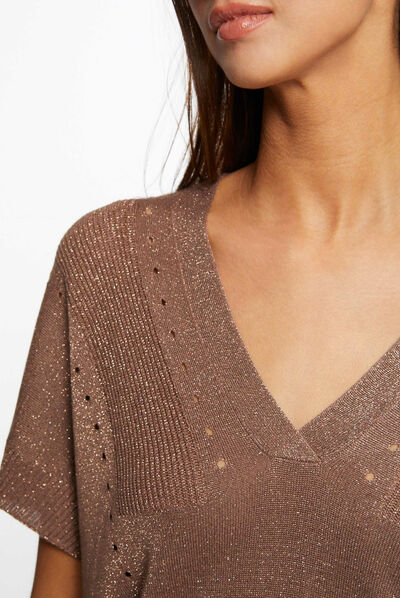 Short-sleeved jumper with V-neck rust ladies'