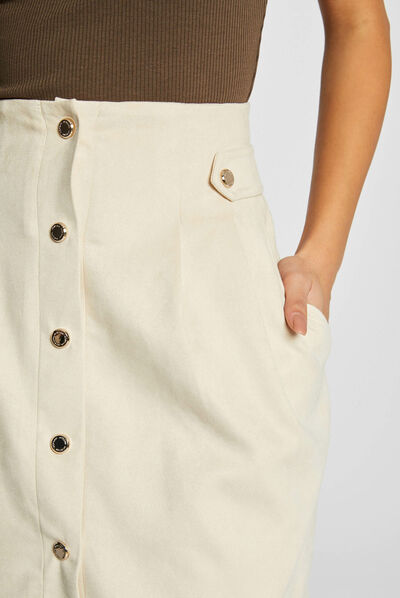 High-waisted straight suede skirt ivory ladies'